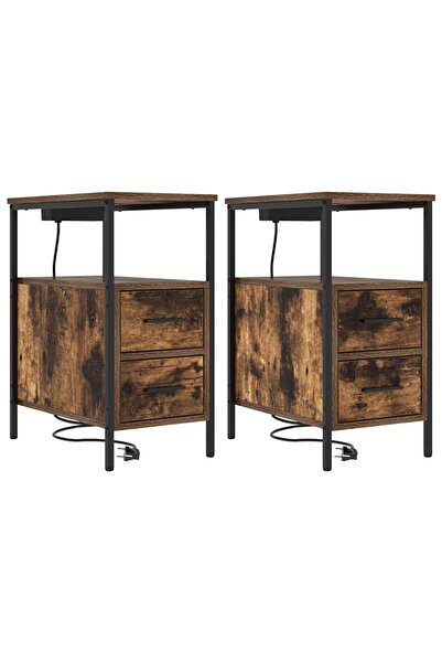 vidaxl Dulap de noapte cu sertar 2 pcs Stejar fumuriu 30 x 48 x 61 cm