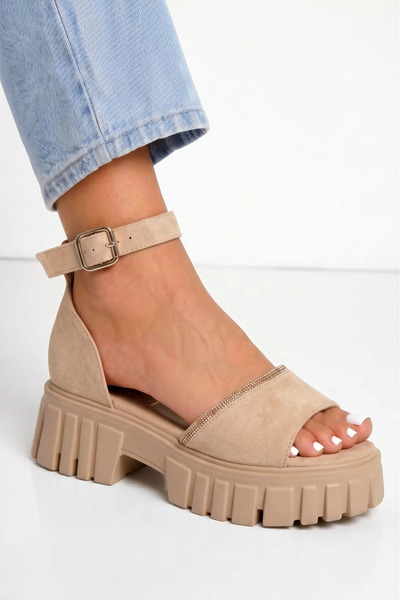Zaira Sandale cu platforma dama bej din piele ecologica intoarsa Hannah #2537...