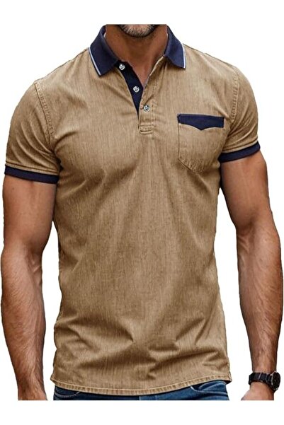 Other Polo Shirt Men's Business Tops Short Sleeve Two-Tone Shirt with Pocket ...