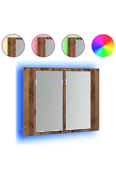 vidaxl Wardrobe with mirror & LED old wood 60x12x45 cm processed wood