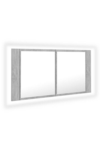 vidaxl Dulap de baie cu oglindă & LED, gri beton, 90x12x45 cm acril