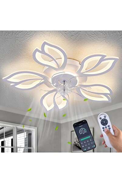 Jiju Lustră LED cu ventilator și telecomandă, echivalent 400W, D60 CM