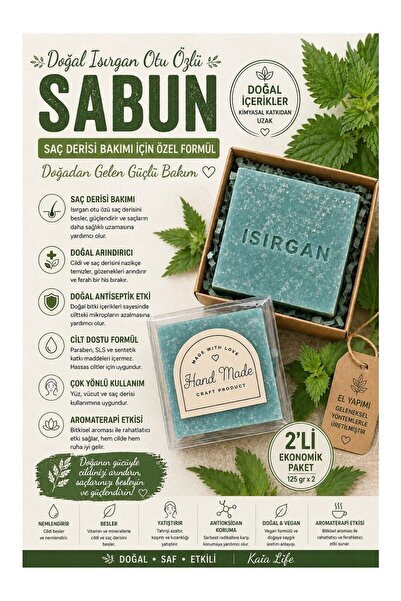 Kaia Life Doğal Isırgan Otu Özlü Sabun 125 Gr x 2 Adet | Saç Dökülme Karşıtı,...