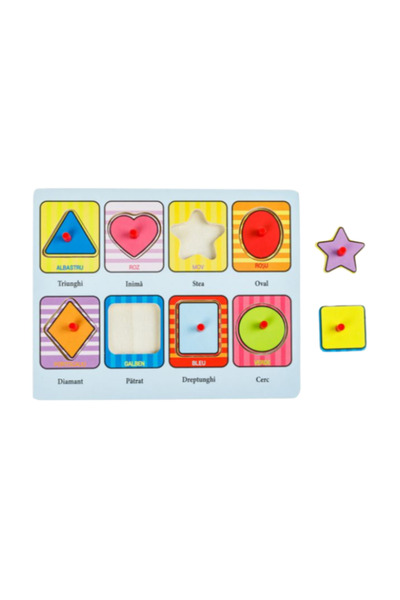 OEM Puzzle din lemn cu incrustații, cu forme și cuvinte colorate, 8 piese - 2...