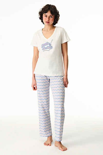 Penti Women's Cotton Lounge Pasta La Vista Shorts Sleeve Pajama Set - Mix