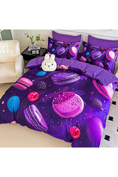 JOJO HOME Set lenjerie de pat dublu model imprimeu 5D identic cu poza, 6 pies...