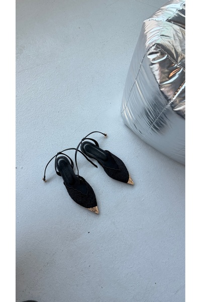 Eataly Shoes ICON Balerini negri din dantelă cu legătură la gleznă