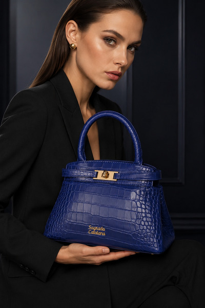 Sagrada Catalana Geantă Damă Albastră Elegantă – Luxury Croco |