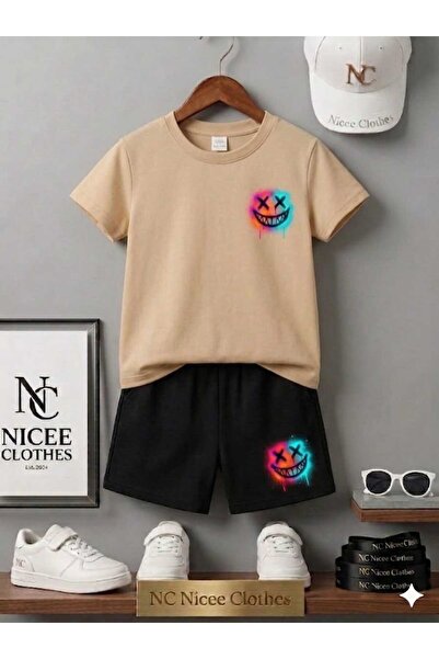 NC Nicee Clothes Summer Children's T-Shirt Shorts Unisex (Colorful Smiley Fac...