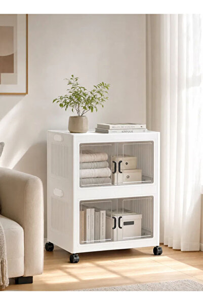 Generic Slim Storage Tower with Transparent Doors, Portable Rolling Cabinet f...