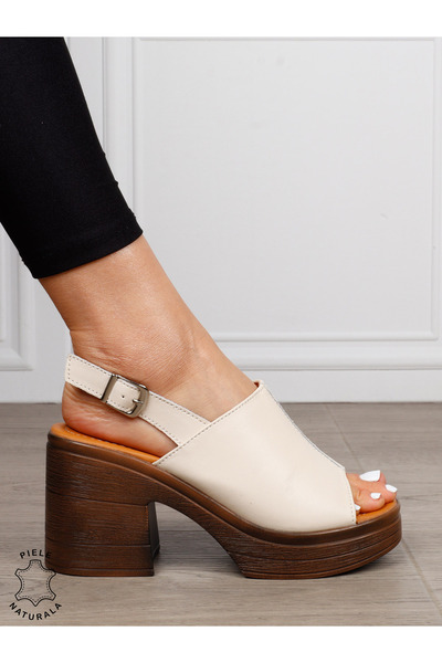 ANGEL BLUE Sandals MADE OF NATURAL Leather WITH THICK HEEL CRL1409 Beige