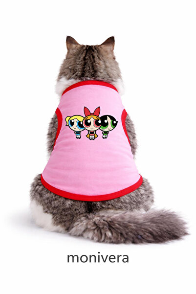 Modetra زي القطط المطبوع باللون الوردي من New Season Powerpuff Girls - قميص د...
