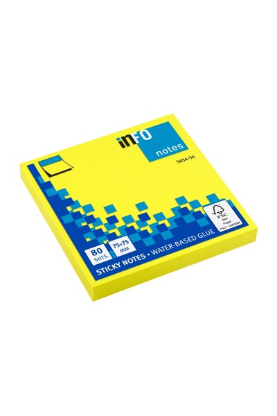 INFO NOTES Notițe adezive 75 x 75 mm 80 de coli galben strălucitor