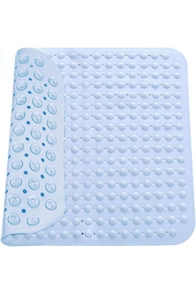 OEM Blue anti-slip shower mat with drainage holes and suction cups 48x48 cm