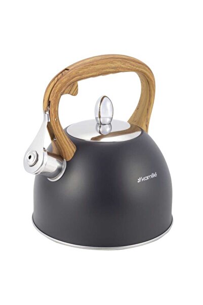 Kamille 2.5 L stainless steel teapot, black, suitable for all types of stoves