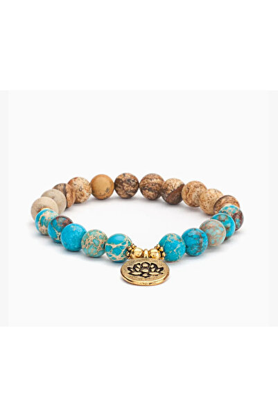 OEM Mala Bracelet with Jasper, Turquoise & Lotus Pendant