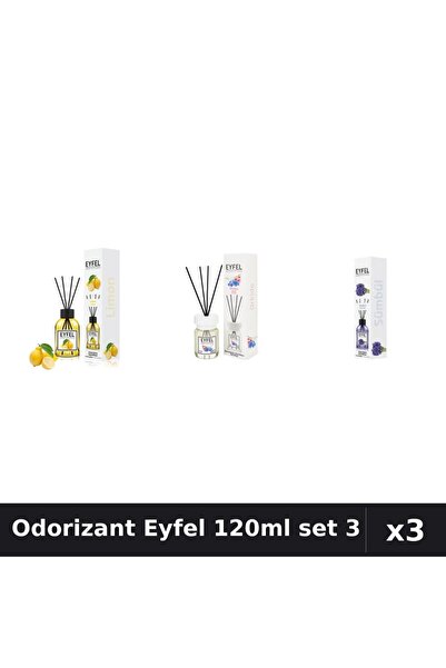 Eyfel Set 3 Odorizante Camera cu Betisoare 120ml - Lămâie, Orhidee, Zambile