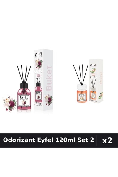 Eyfel Set 2 Odorizant Camera cu Betisoare - Bouquet, Acacia 120ml Parfum Intens