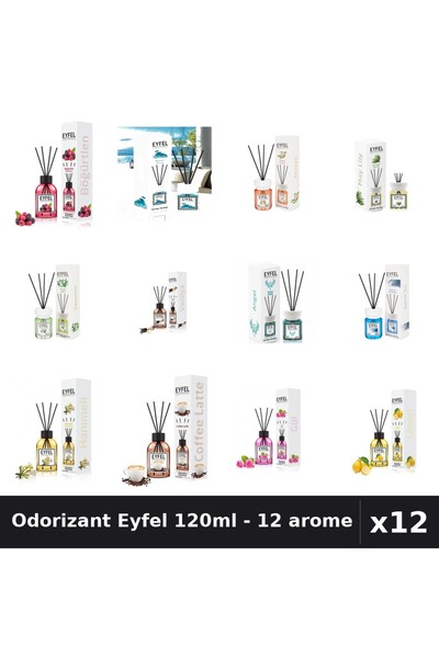 Eyfel Set 12 Odorizante Camera cu Betisoare - 12 Arome Asortate, 120ml