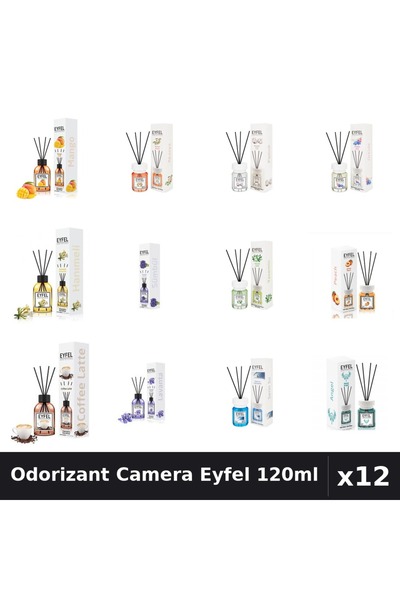 Eyfel Set 12 Odorizante Camera cu Betisoare - Arome Asortate Mango, Lavanda, ...