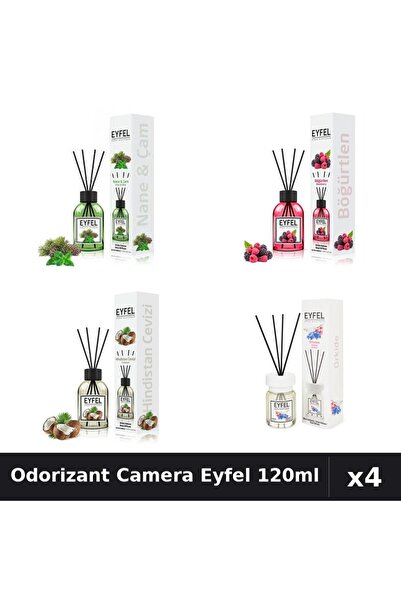 Eyfel Set 4 Odorizant Camera cu Betisoare 120ml - Pin Mentă, Fructe Pădure, C...
