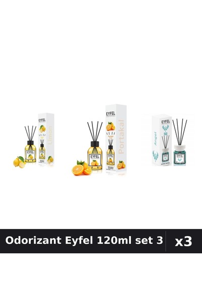 Eyfel Set 3 Odorizante Camera cu Betisoare 120ml - Angel, Lamaie, Portocala