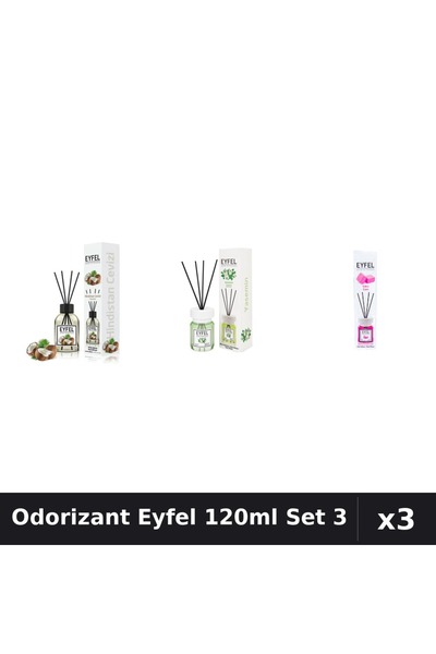 Eyfel Set 3 Odorizante Camera cu Betisoare 120ml - Nuca Cocos, Iasomie, Bubbl...