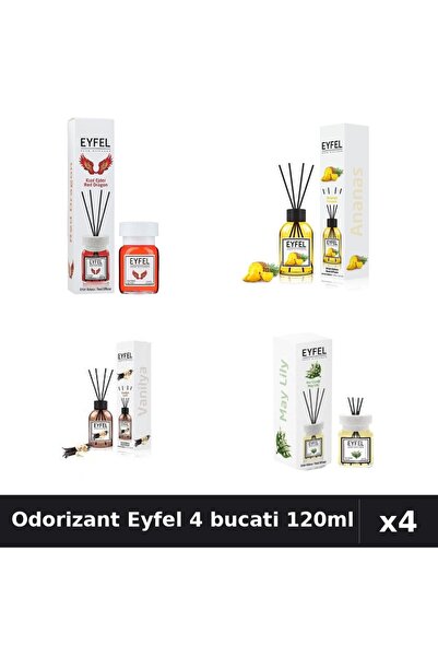 Eyfel Set 4 Odorizant Camera cu Betisoare 120ml - Red Dragon, Ananas, Vanilie...