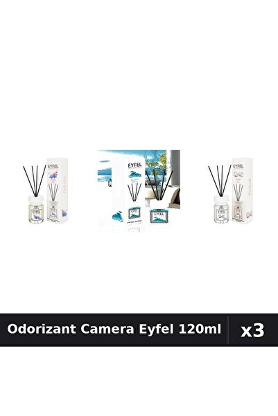 Eyfel Set 3 Odorizant Camera cu Betisoare - Orhidee, Ocean, Bumbac 120ml