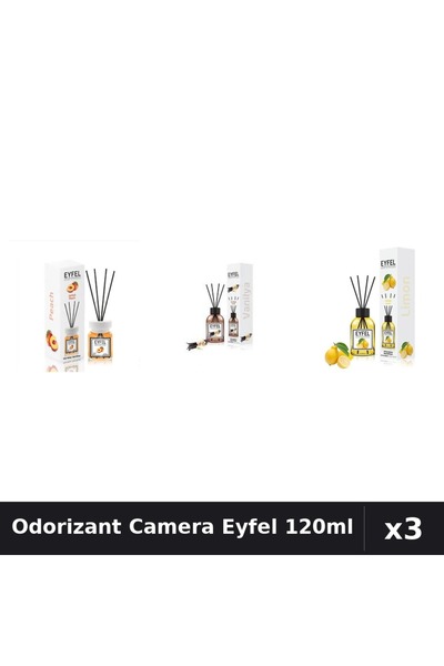 Eyfel Set 3 Odorizant Camera cu Betisoare - Piersica, Vanilie, Lamaie 120ml
