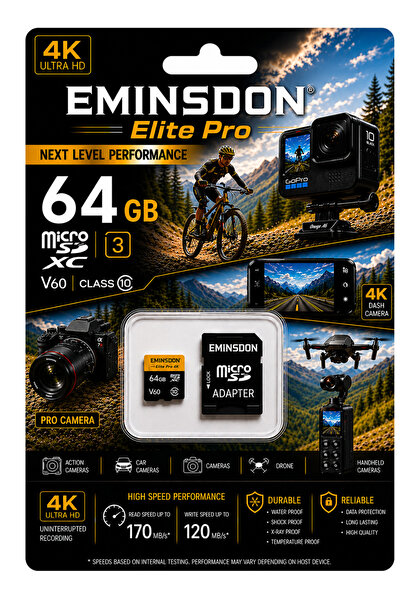 EMiNSDON Elite Pro 64GB Hafıza Kartı 4K Drone Araç Aksiyon Telefon Ev Kameras...