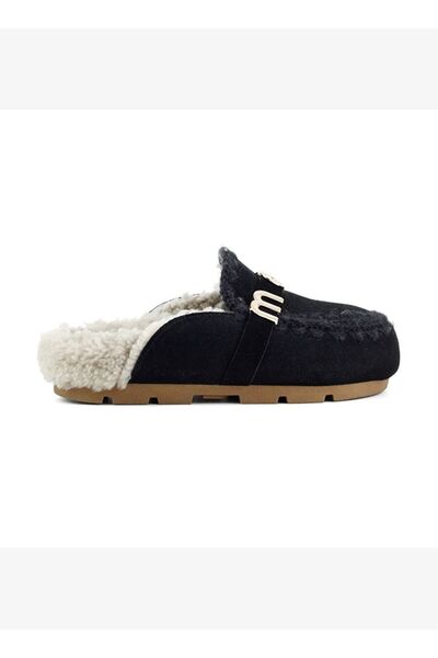 Mou Papuci de damă (de casă) MU.FW431000A BKBK WINTER BIO SLIDE - LOGO Negru