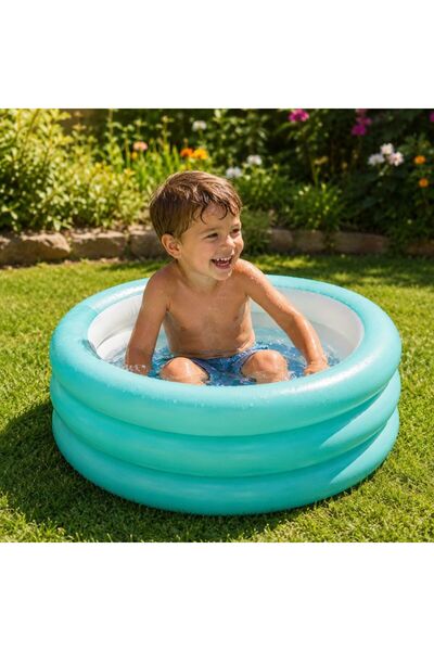 KMT Inflatable Pool for Children, 3 Rings, 70x30cm, Turquoise, Ideal for Yard...