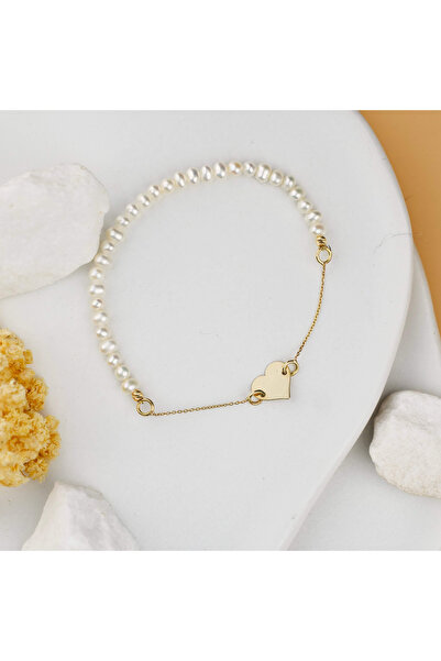 BLACK SWAN Bijoux Cultured pearl and 14K gold heart bracelet - Pearl model co...