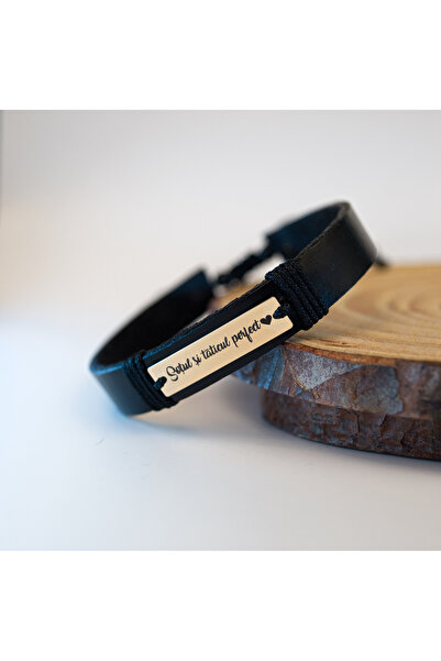 BLACK SWAN Bijoux Bratara din piele pentru barbati si placuta din aur 14K - m...