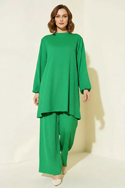 buğrahayalin Women's Round Neck Straight Cut Green Bottom Top Set