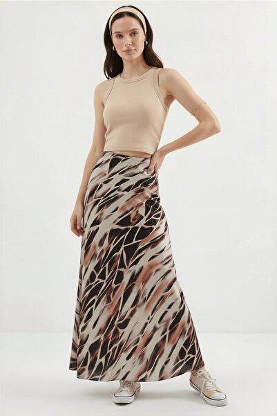 buğrahayalin Women's Patterned Satin Ecru Skirt