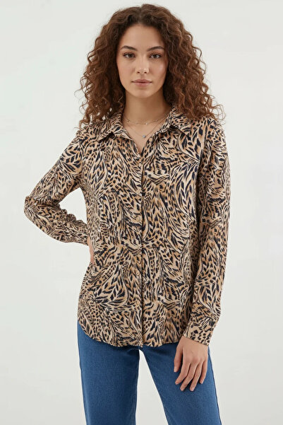 buğrahayalin Women's Graphic Patterned Viscose Beige Shirt