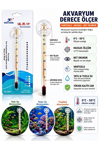 cdk Akvaryum Cam Derece Ölçer Vantuzlu Hassas Sıcaklık Termometresi 0-50°C Ta...