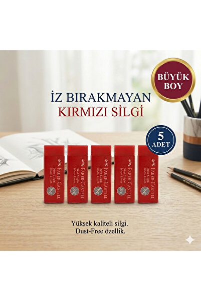 Faber Büyük Boy Kırmızı İz bırakmayan Silgi.(5ADET)