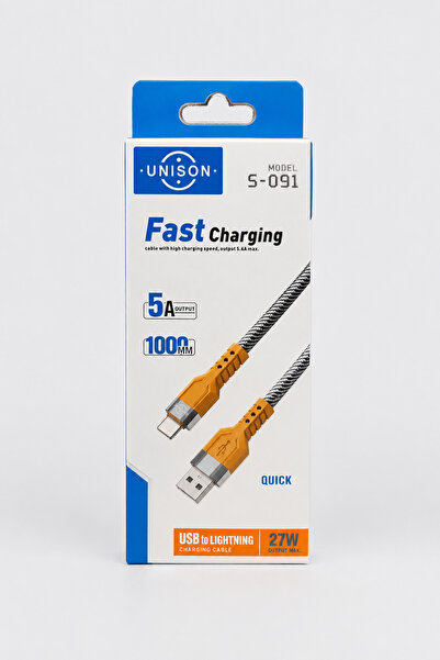 Unison S-091 Fast Charging and Data Cable, USB-A to Lightning, 5A, 27W, 1m, N...