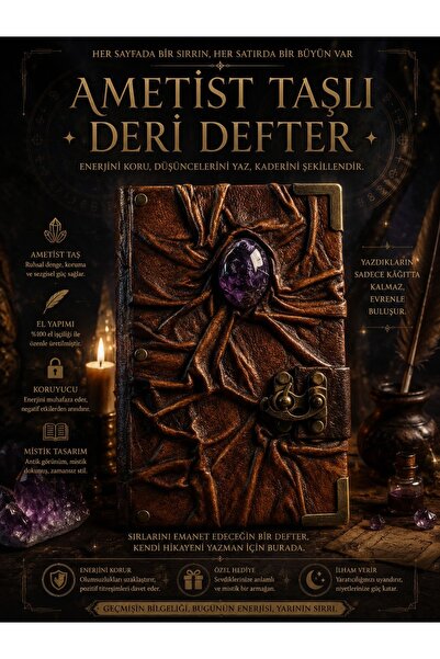 İNCEBAY DOĞALTAŞ Ametist taşlı deri kaplı defter