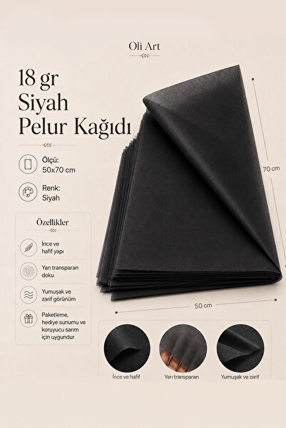 OLİ Art Black Wrapping Paper 50X70 cm 25 Pcs Thin Semi-Transparent Gift Wrapp...