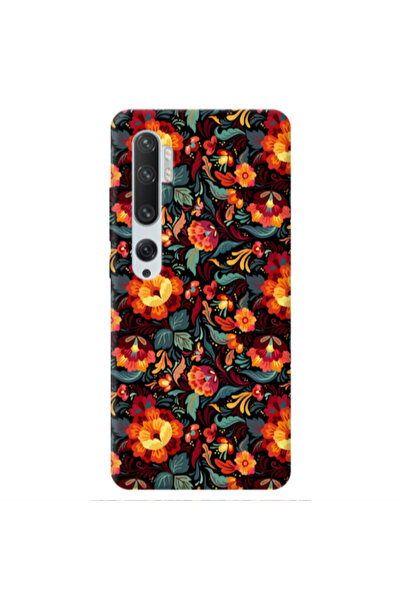 Other Xiaomi Mi Note 10 Orange flowers Transparent Silicone TPU Θήκη