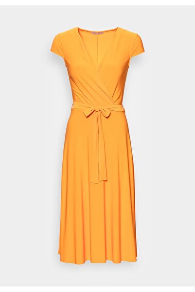 ANNA FİELD Orange Midi Dress with Wrap Neckline, Short Sleeves and Drawstring...
