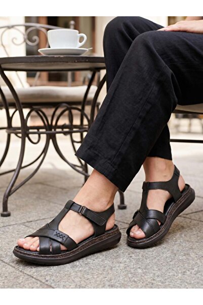 Nesil Shoes Mns 372 Black Genuine Soft Leather Women's Sandals