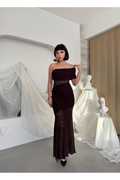 Caddebostan Moda Lace Detailed Off-Shoulder Midi Dress Stylish Evening Dress ...