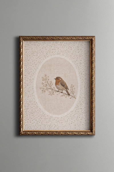 epiqart Little Bird on a Branch - Vintage Patterned Frame - Slim Model