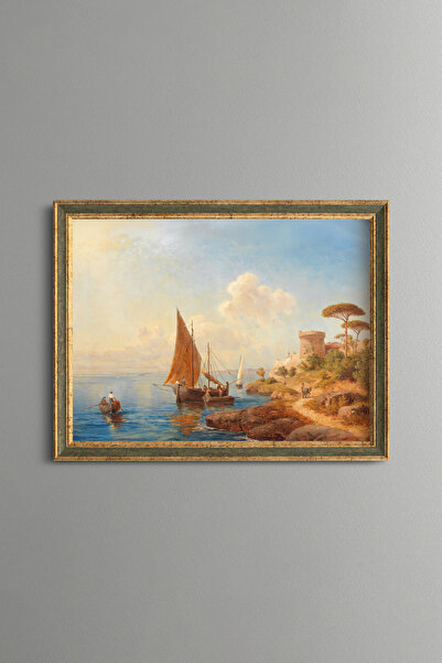 epiqart Sailboats by the Sea - Vintage Patterned Frame - Slim Model
