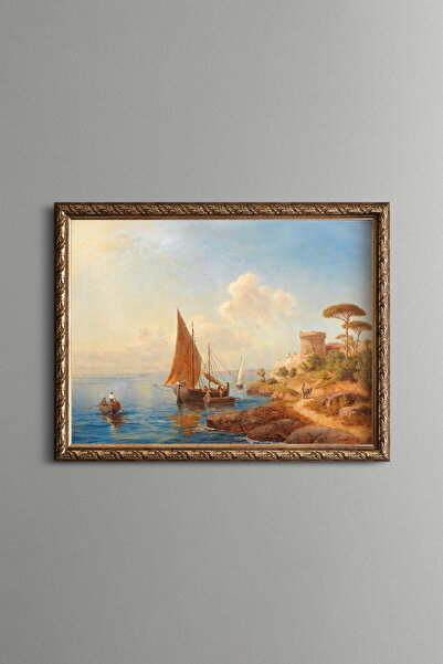 epiqart Sailboats by the Sea - Vintage Patterned Frame - Slim Model